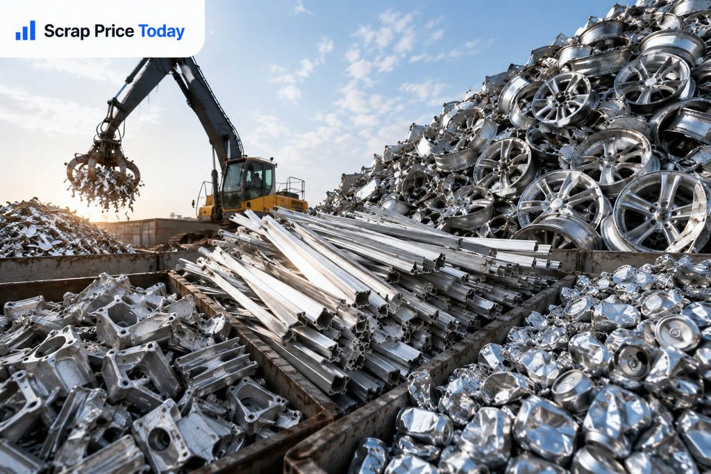 Aluminum scrap grades including cast aluminum, extrusions, cans, and alloy wheels