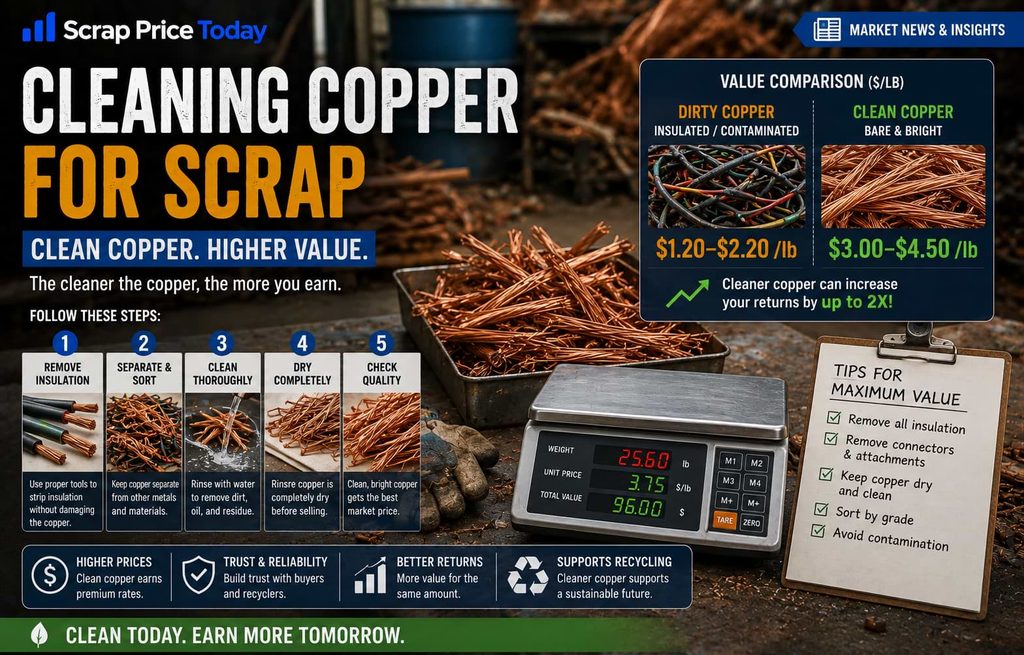 Cleaning copper for scrap with copper wire, sorting, cleaning, and recycling