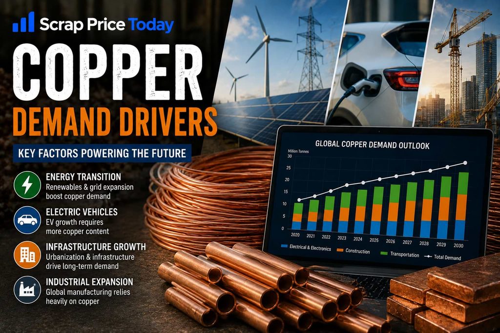 Copper demand drivers including electric vehicles, renewable energy, infrastructure, and industry