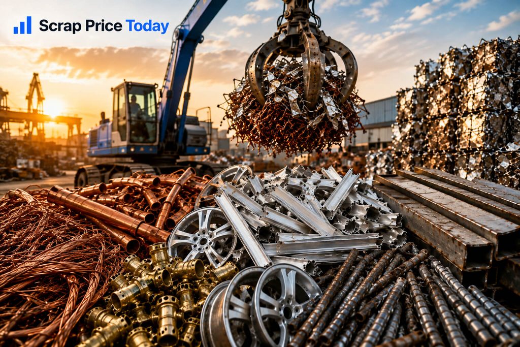 Scrap Price Today branded scrapyard with copper aluminum brass and steel scrap