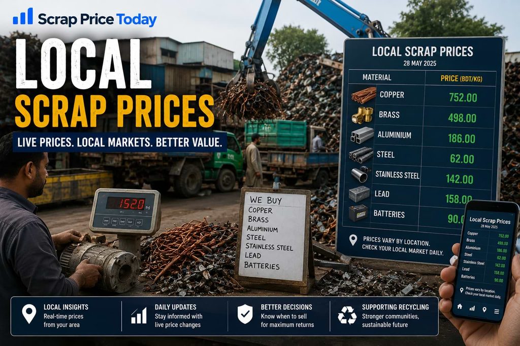 Local scrap prices with copper, brass, aluminum, steel, and scrap metal yard