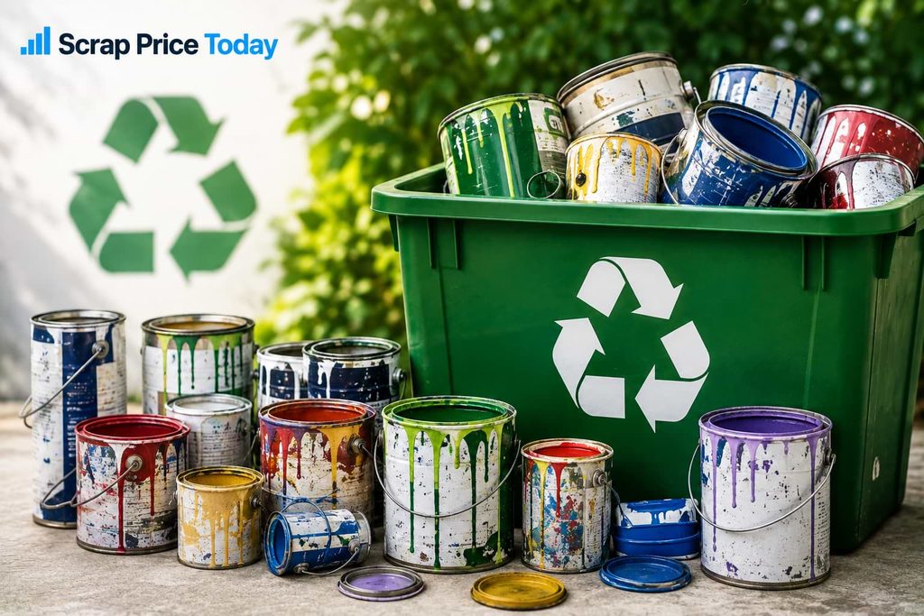Used paint cans prepared for recycling and responsible disposal