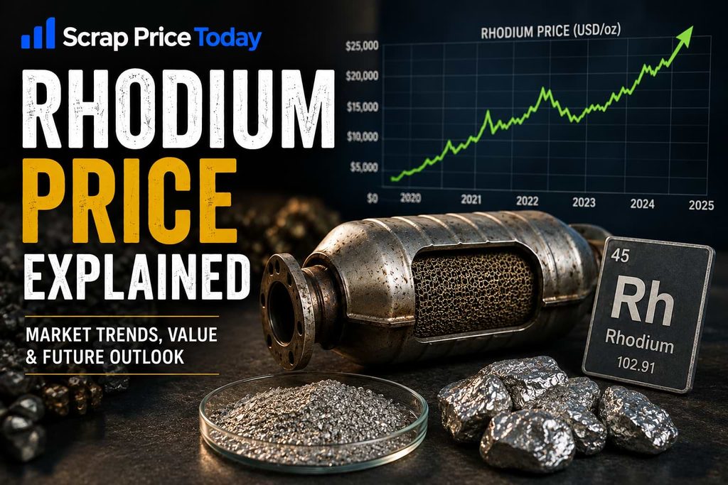 Rhodium price explained with catalytic converter, rhodium metal, and price chart