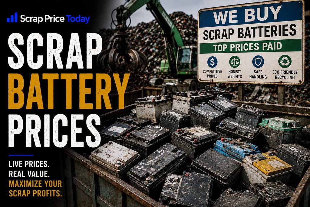 Scrap battery prices with used car batteries at a recycling yard