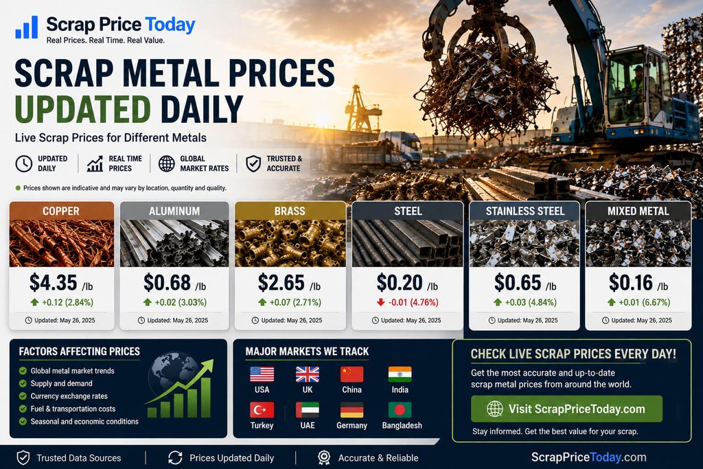 Scrap metal prices updated daily for copper aluminum brass steel and stainless steel