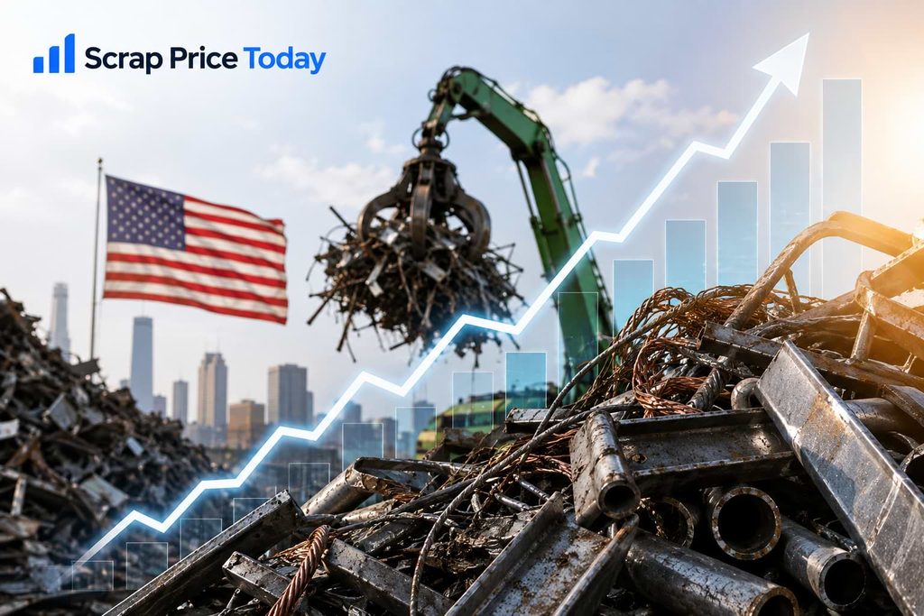 Why scrap prices are rising with scrap metal, recycling yard, and upward market chart
