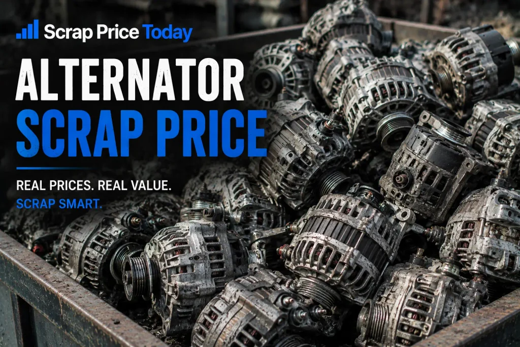 Used automotive alternators collected for scrap recycling