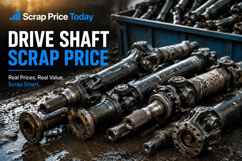 Used drive shafts prepared for scrap recycling and metal recovery