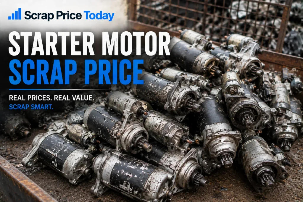 Used automotive starter motors prepared for scrap recycling